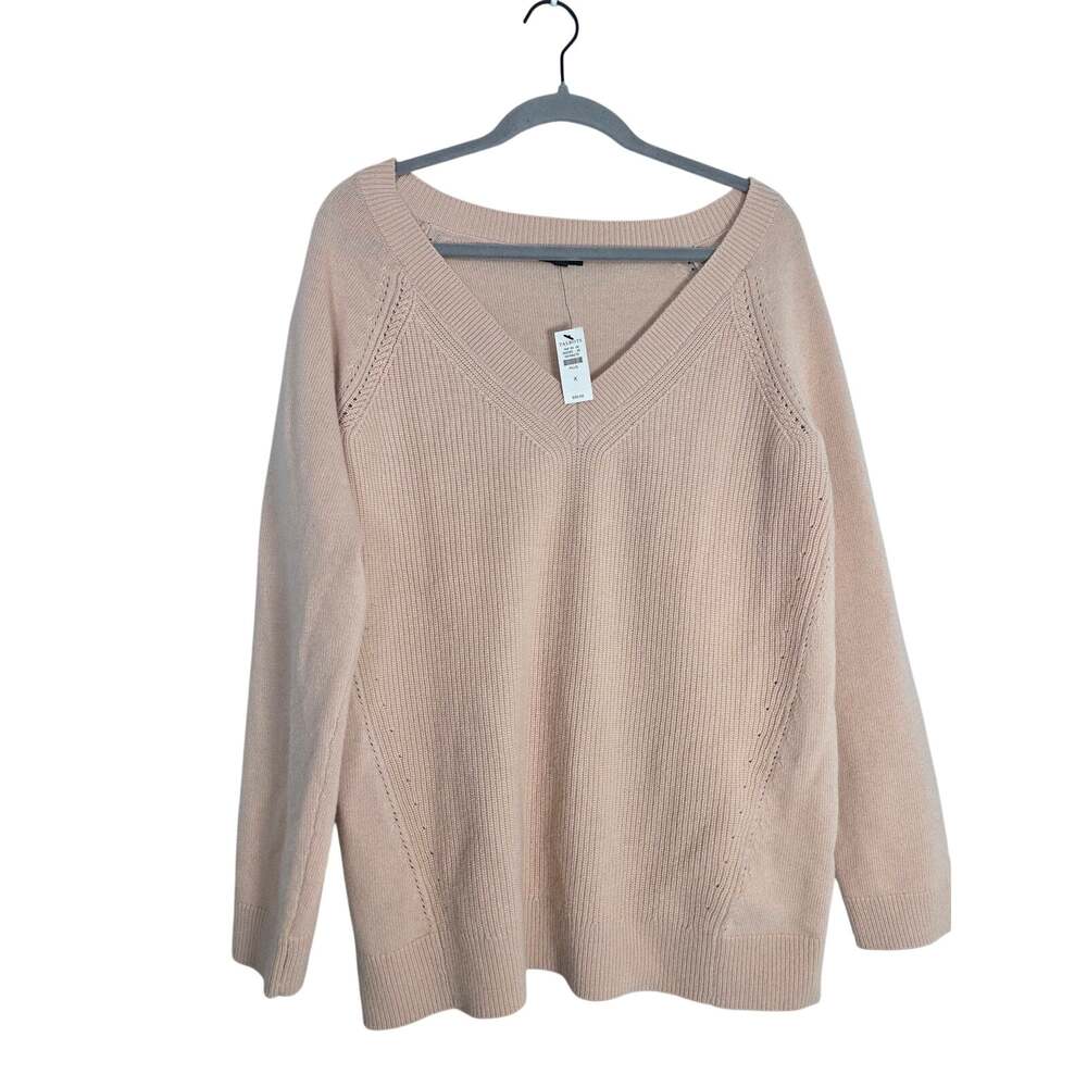 NWT Talbots Women's 1X Pink Cashmere Blend V Neck Sweater Soft Knit Plus Size
